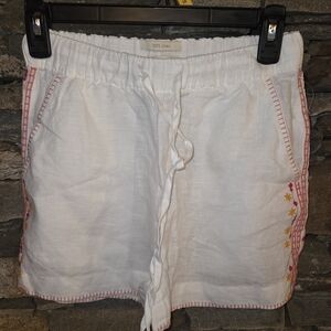 Cynthia Rowley White 100% Linen Shorts With Red Embroidery